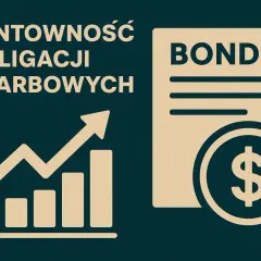 Wykres wzrostu i dokument "BONDS" z symbolem dolara. Analiza rentowności obligacji 10 letnich NBP.